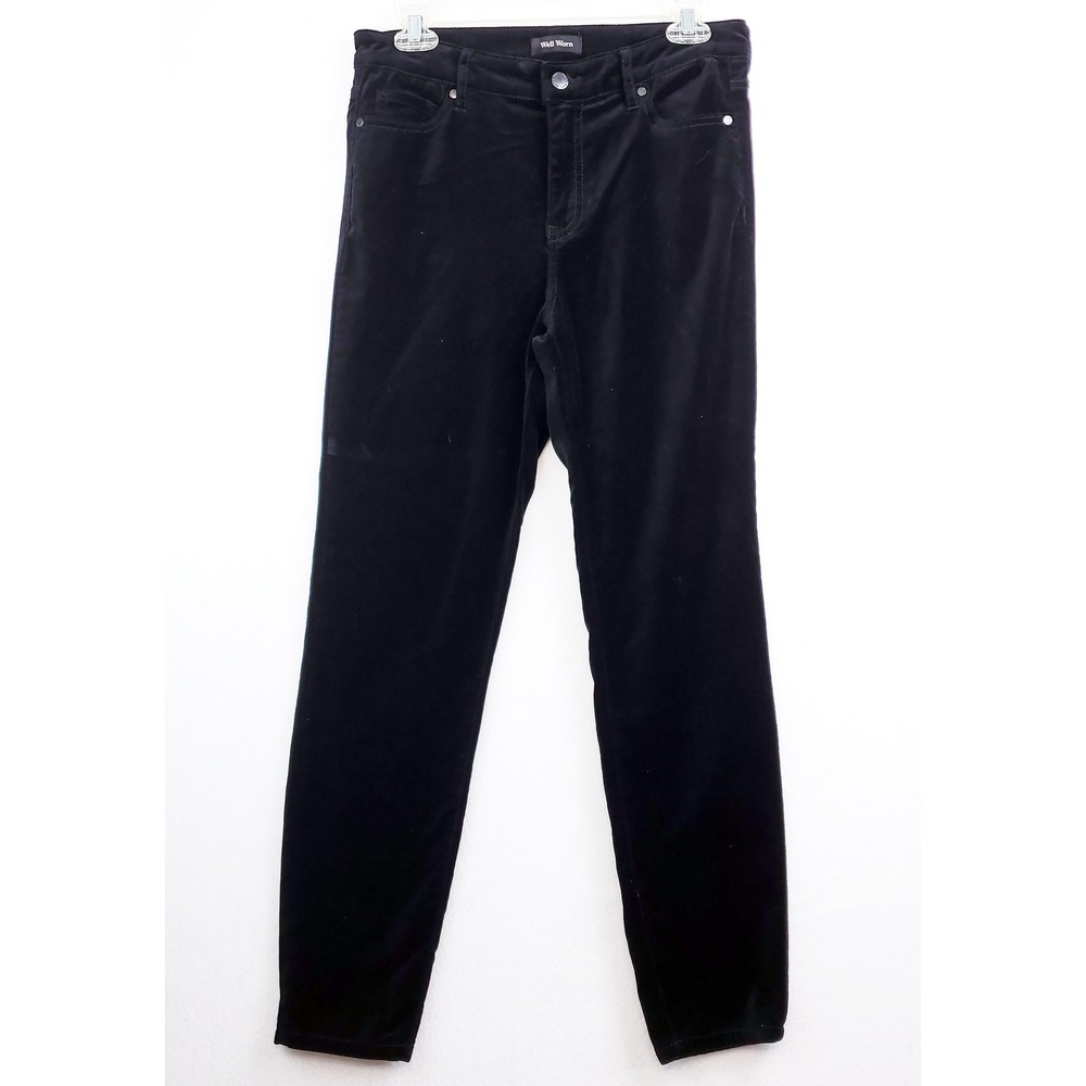 Well Worn Velvet Pants Black Skinny High Rise Women's Size 6